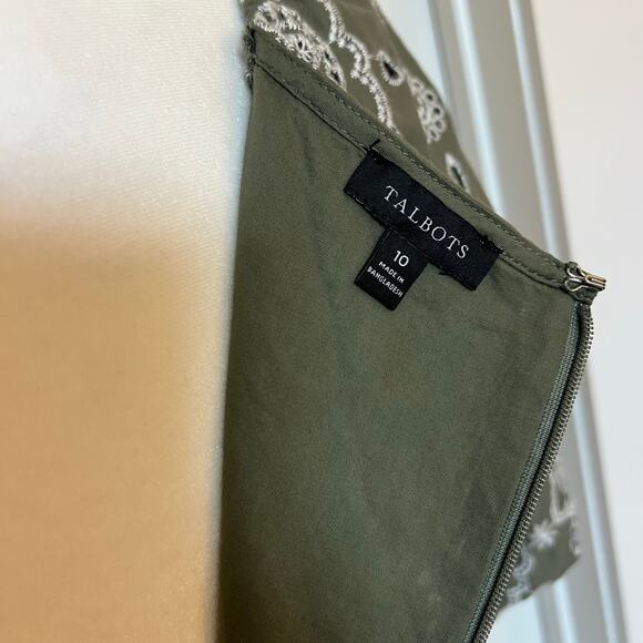 Talbots Green Embroidered Puff Sleeve Dress Size 10 Boho‎ Eyelet Floral Shift - Picture 6 of 9